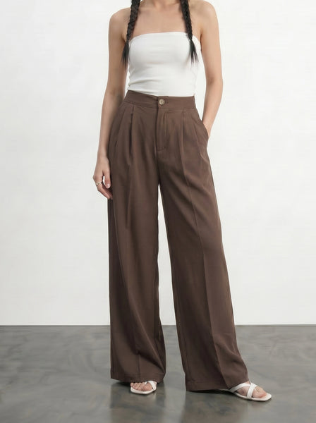 Brown Wide Leg Pleated Pants | Montivo Pakistan