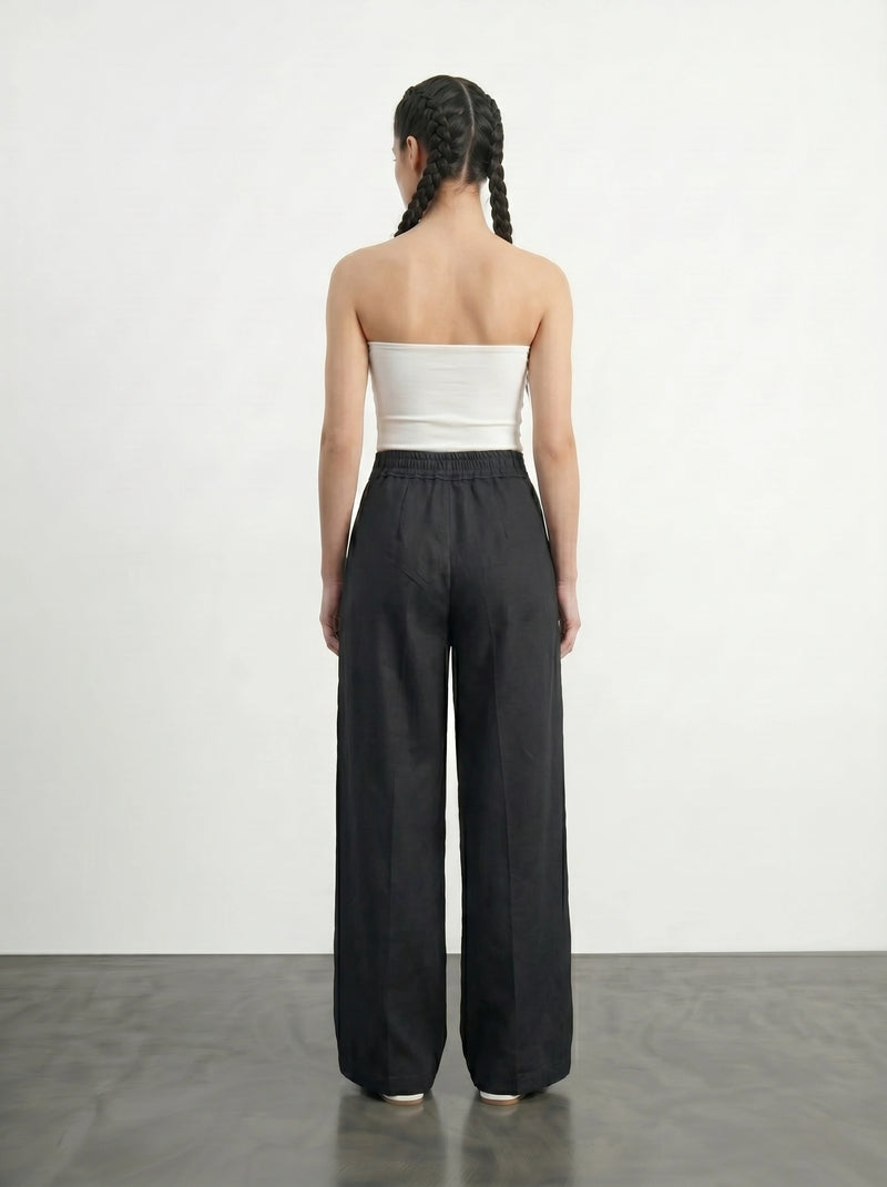 Black Textured Wide Leg Pleated Pants | Montivo Pakistan