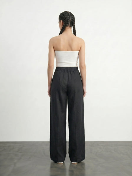 Black Textured Wide Leg Pleated Pants | Montivo Pakistan