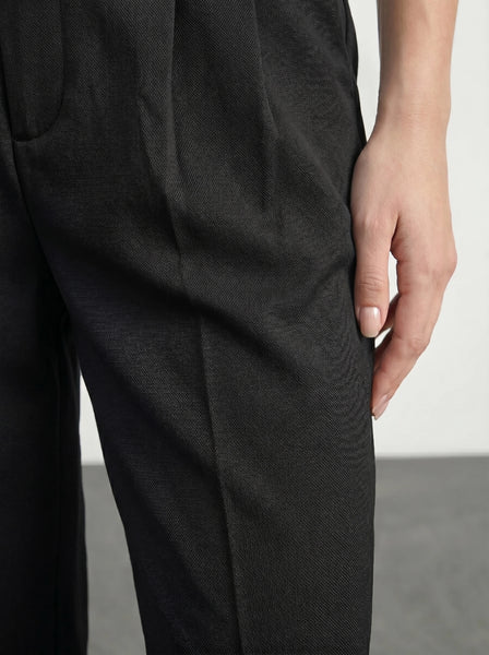 Black Textured Wide Leg Pleated Pants | Montivo Pakistan