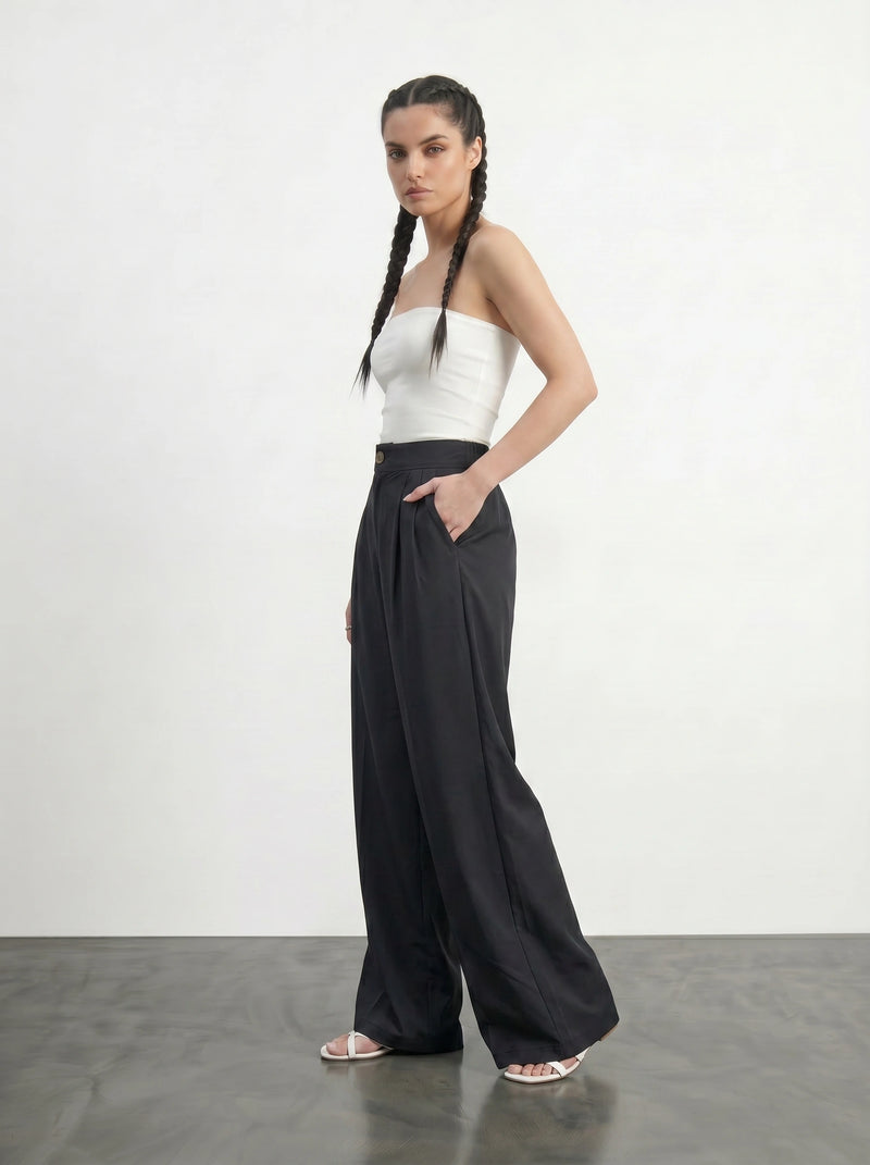 Black Wide Leg Pleated Pants | Montivo Pakistan