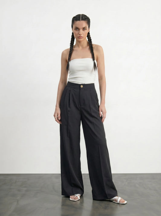 Black Wide Leg Pleated Pants | Montivo Pakistan