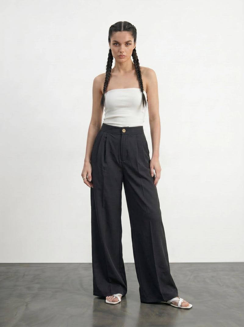 Black Wide Leg Pleated Pants | Montivo Pakistan