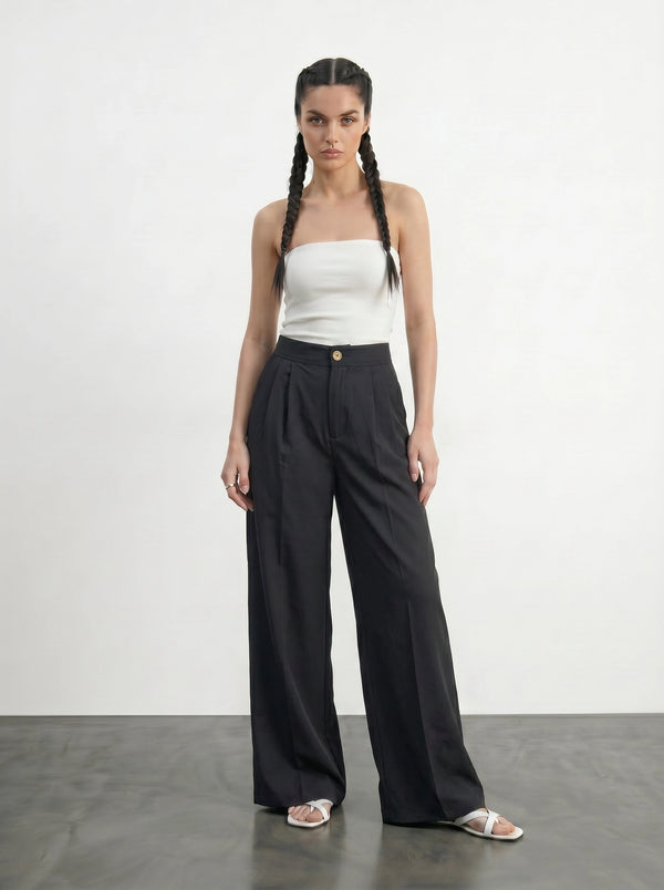 Black Wide Leg Pleated Pants | Montivo Pakistan
