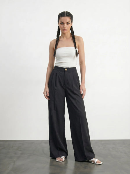 Black Wide Leg Pleated Pants | Montivo Pakistan