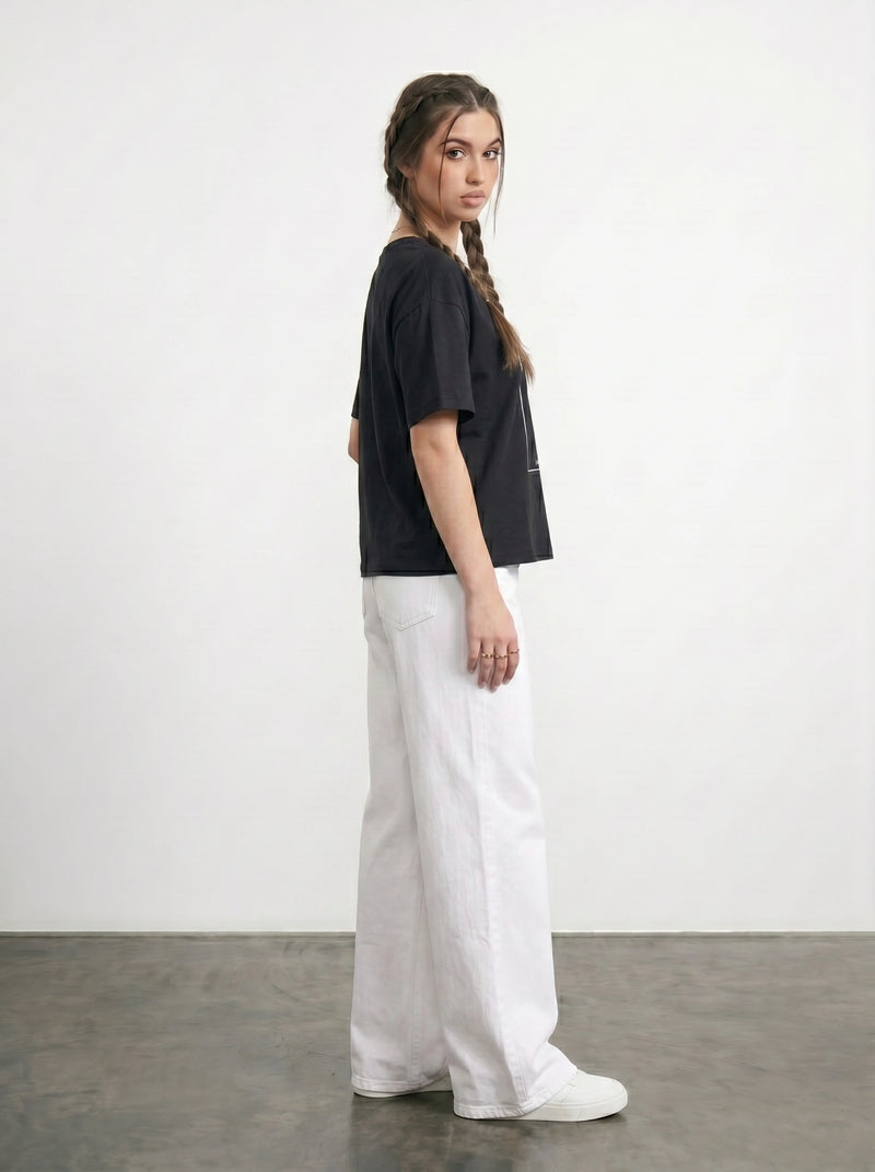 Black Cropped Printed Graphic Tshirt | Montivo Pakistan