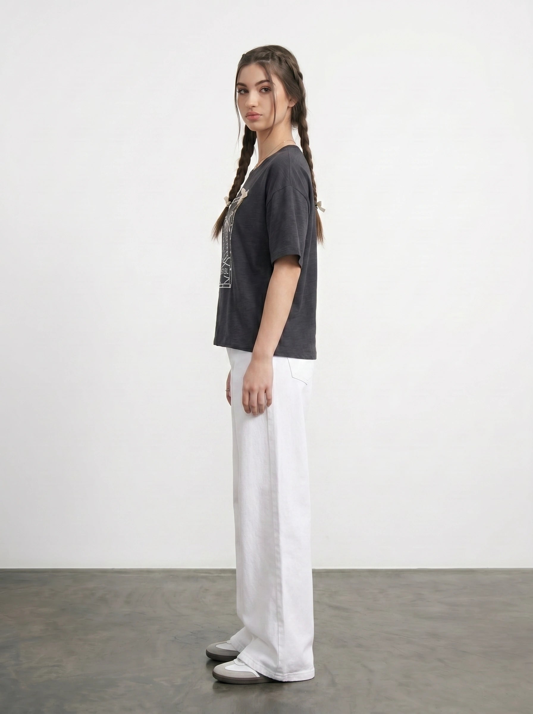 Charcoal Cropped Oversized Printed Tshirt | Montivo Pakistan