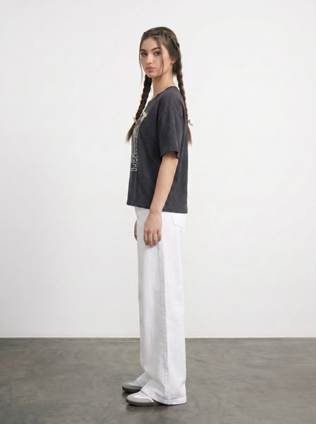 Charcoal Cropped Oversized Printed Tshirt | Montivo Pakistan