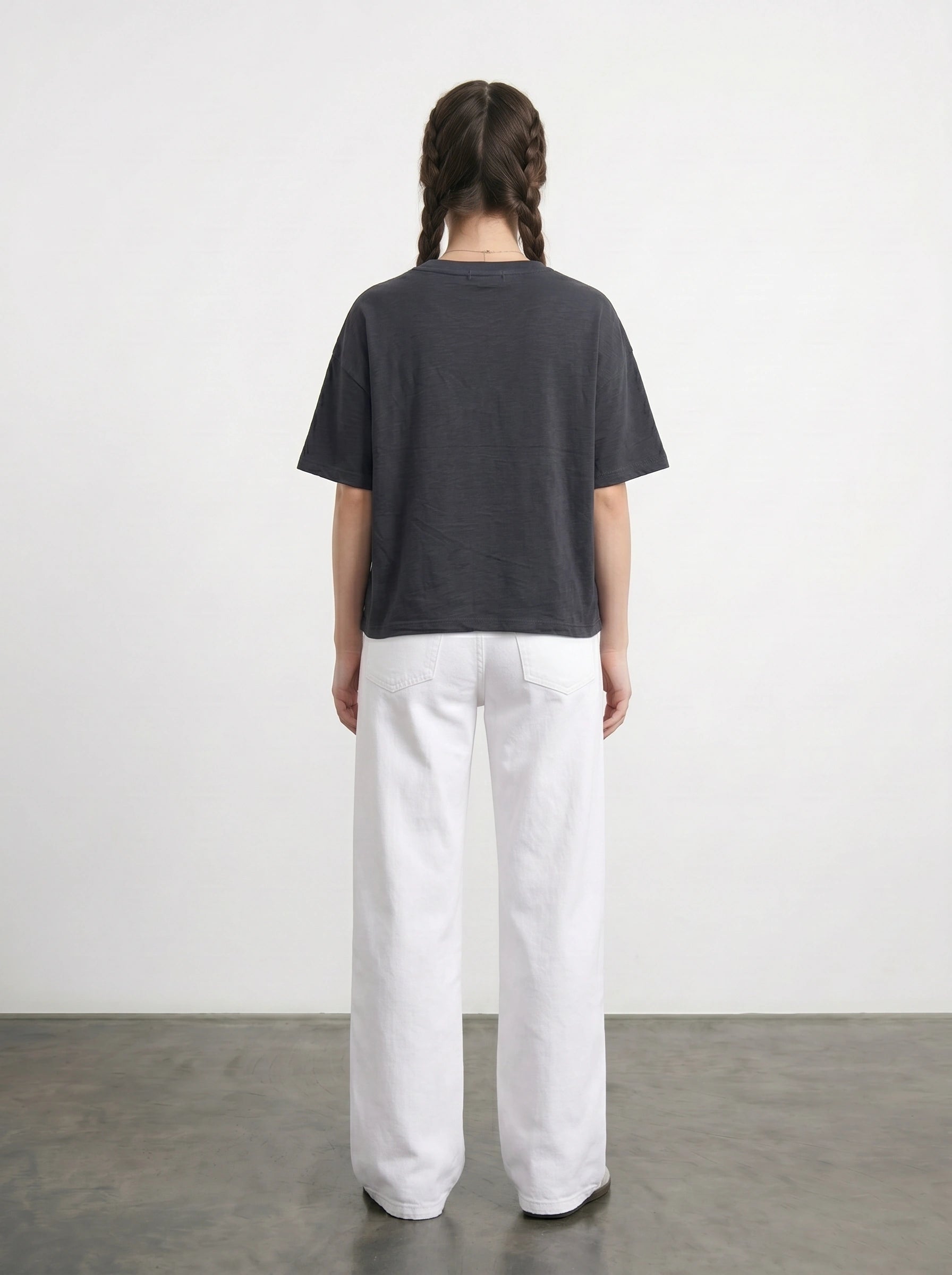 Charcoal Cropped Oversized Printed Tshirt | Montivo Pakistan