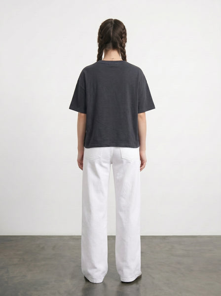 Charcoal Cropped Oversized Printed Tshirt | Montivo Pakistan