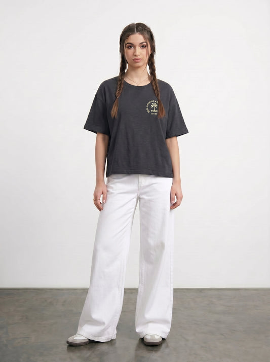 Charcoal Cropped Oversized Ibiza Printed Tshirt | Montivo Pakistan