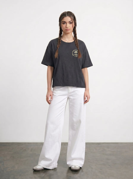 Charcoal Cropped Oversized Ibiza Printed Tshirt | Montivo Pakistan
