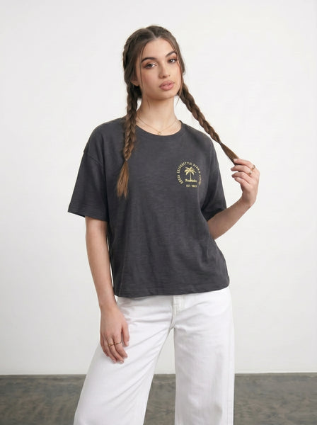 Charcoal Cropped Oversized Ibiza Printed Tshirt | Montivo Pakistan