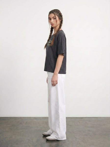 Charcoal Cropped Oversized Ibiza Printed Tshirt | Montivo Pakistan