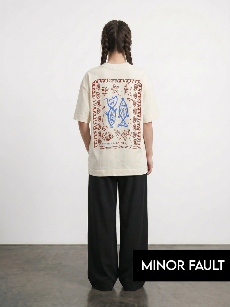 (Minor Fault) Ecru Lamer Oversized Graphic Printed Tshirt | Montivo Pakistan