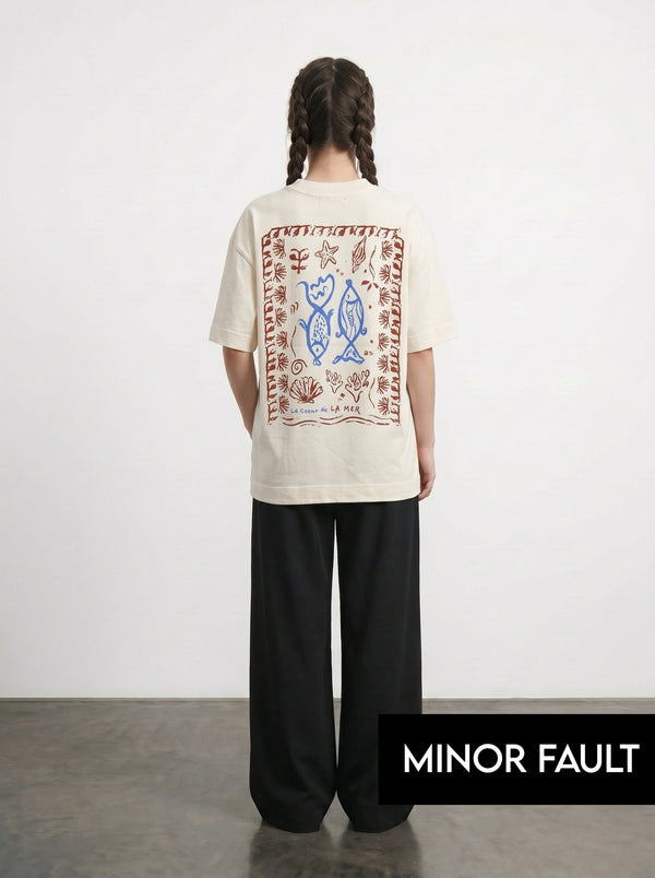 (Minor Fault) Ecru Lamer Oversized Graphic Printed Tshirt | Montivo Pakistan