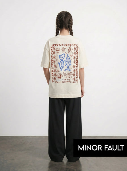 (Minor Fault) Ecru Lamer Oversized Graphic Printed Tshirt