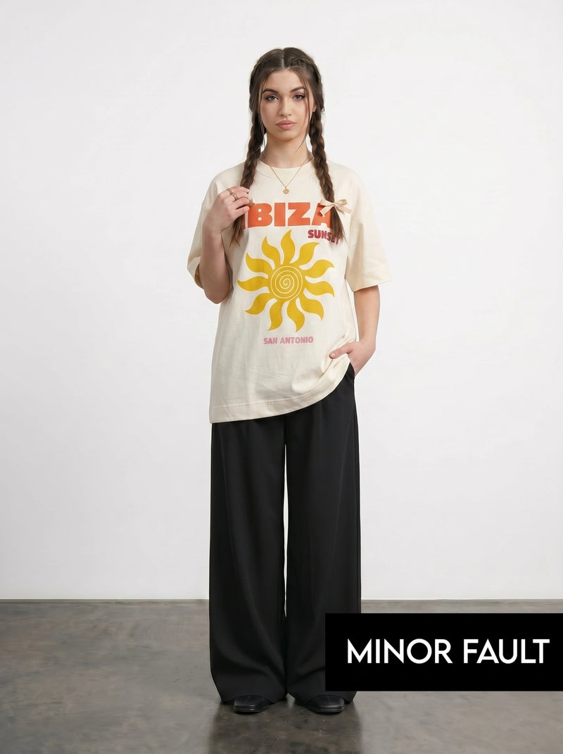 (Minor Fault) Ecru Ibiza Oversized Graphic Printed Tshirt | Montivo Pakistan