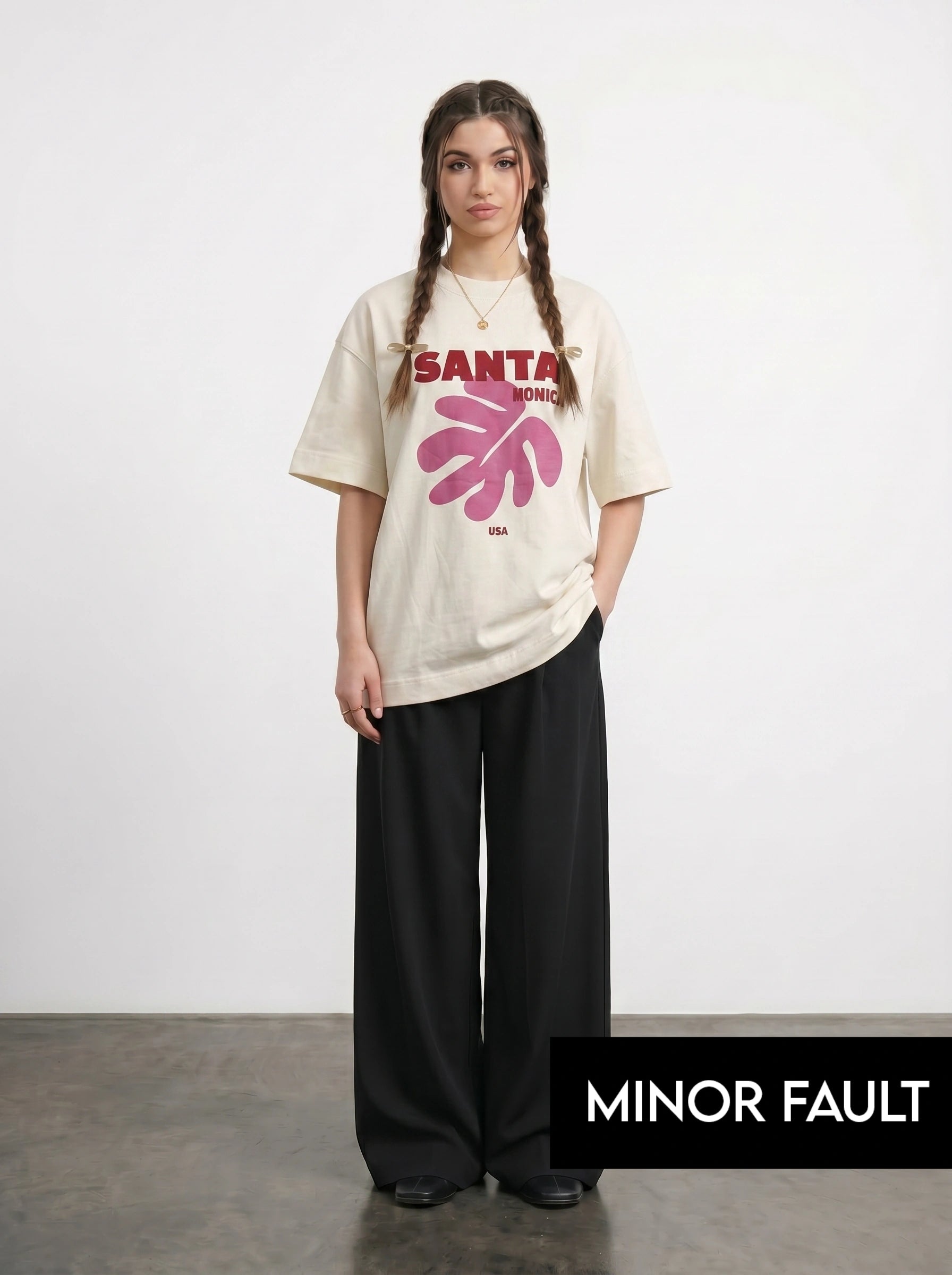 (Minor Fault) Ecru Santa Oversized Graphic Printed Tshirt