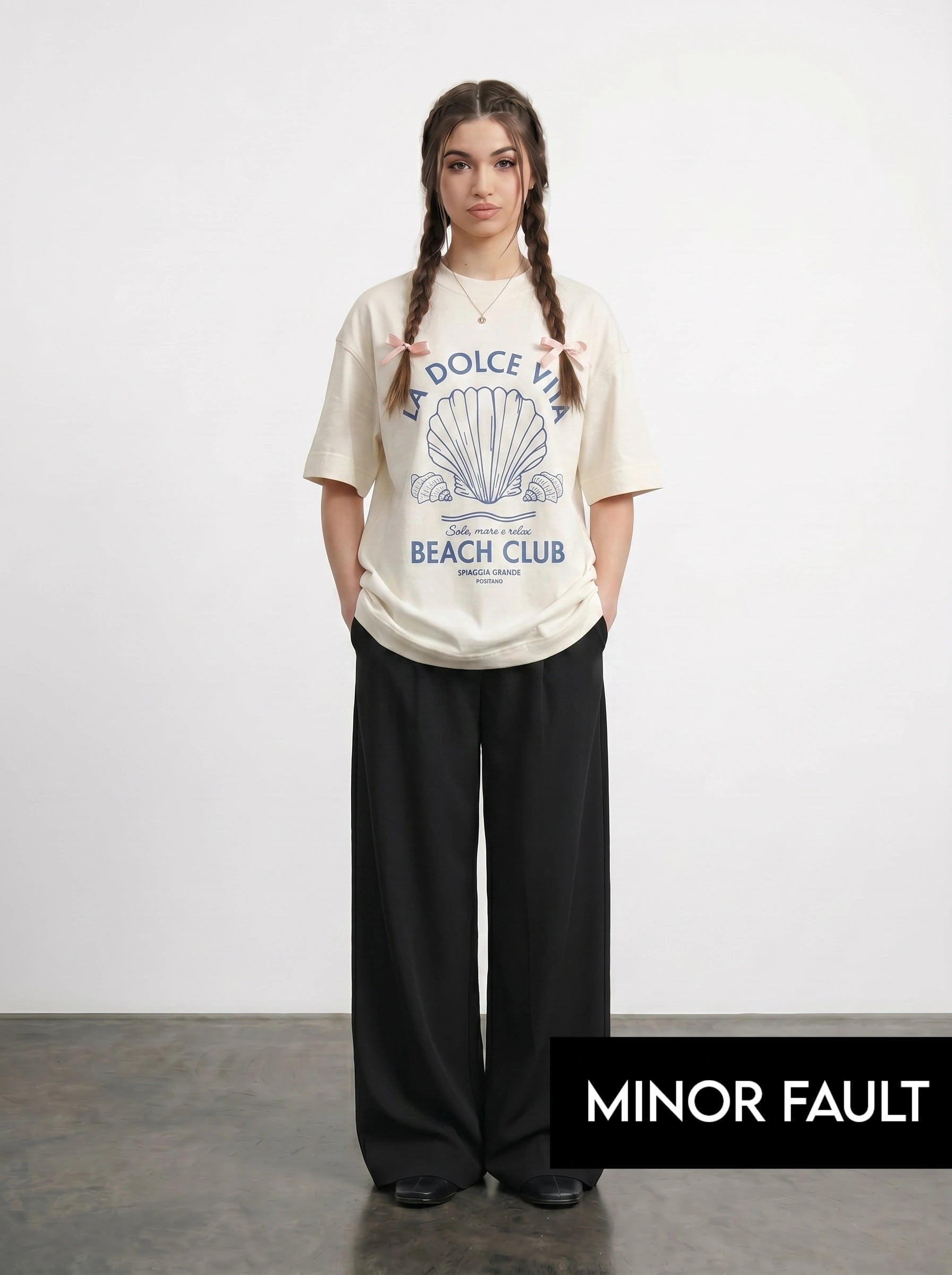 (Minor Fault) Ecru Beach Oversized Graphic Printed Tshirt