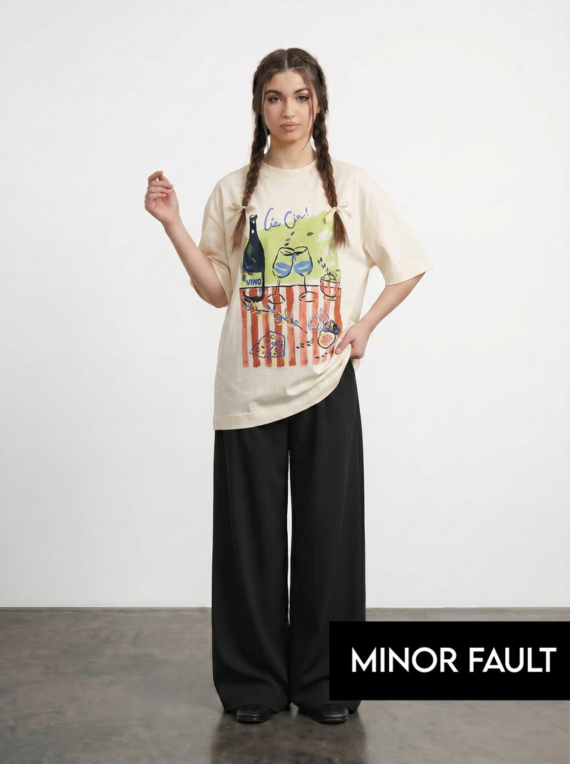 (Minor Fault) Ecru Chin Oversized Graphic Printed Tshirt | Montivo Pakistan