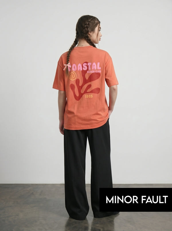 (Minor Fault) Orange Beach Club Oversized Graphic Printed Tshirt | Montivo Pakistan