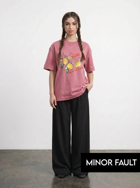 (Minor Fault) Pink Capri Oversized Graphic Printed Tshirt
