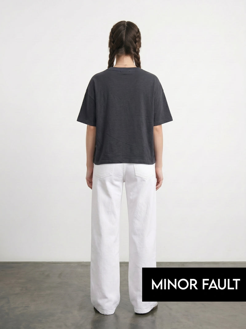 (Minor Fault) Charcoal Cropped Oversized Printed Tshirt | Montivo Pakistan
