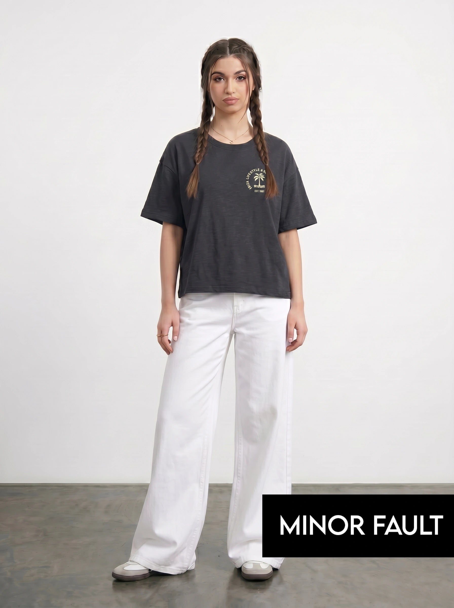 (Minor Fault) Charcoal Cropped Oversized Ibiza Printed Tshirt