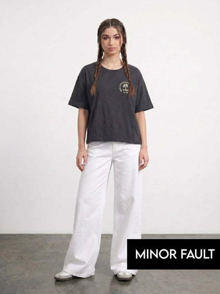 (Minor Fault) Charcoal Cropped Oversized Ibiza Printed Tshirt