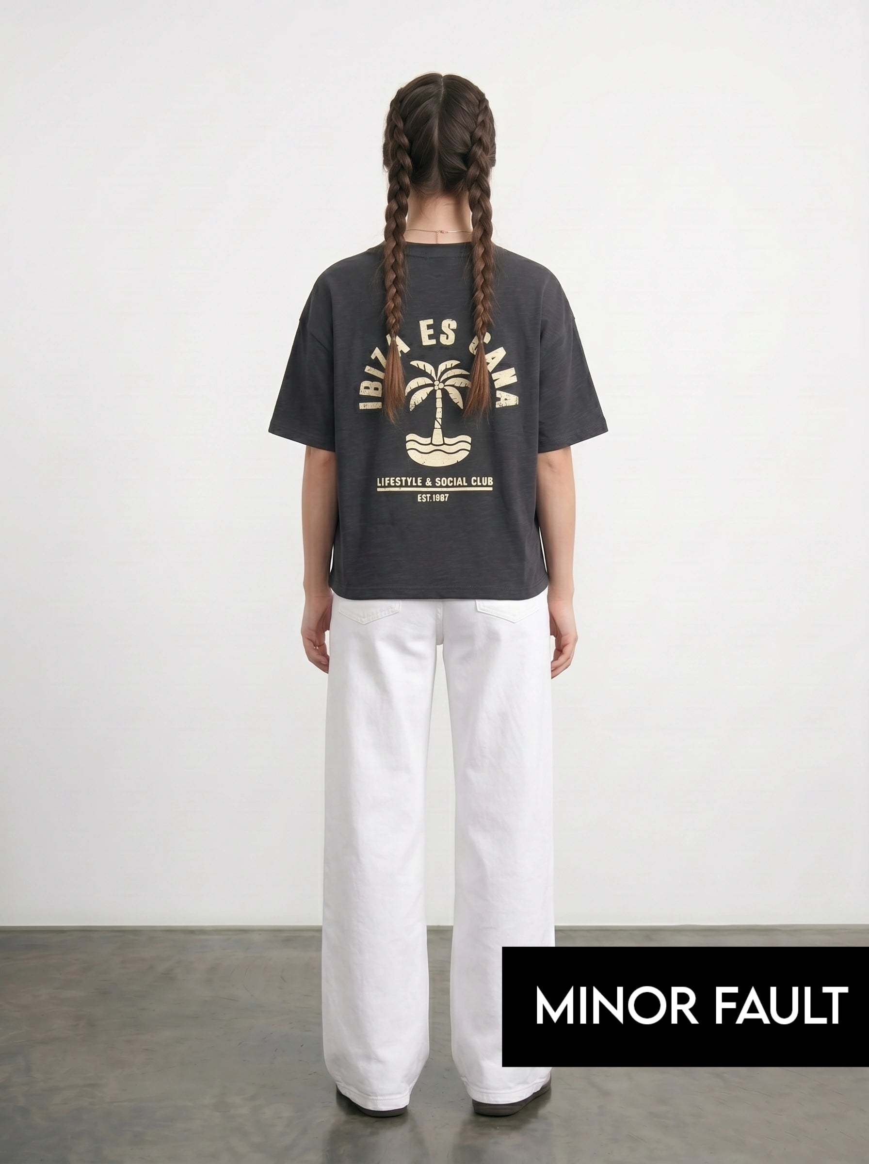 (Minor Fault) Charcoal Cropped Oversized Ibiza Printed Tshirt