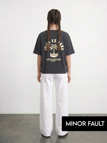 (Minor Fault) Charcoal Cropped Oversized Ibiza Printed Tshirt