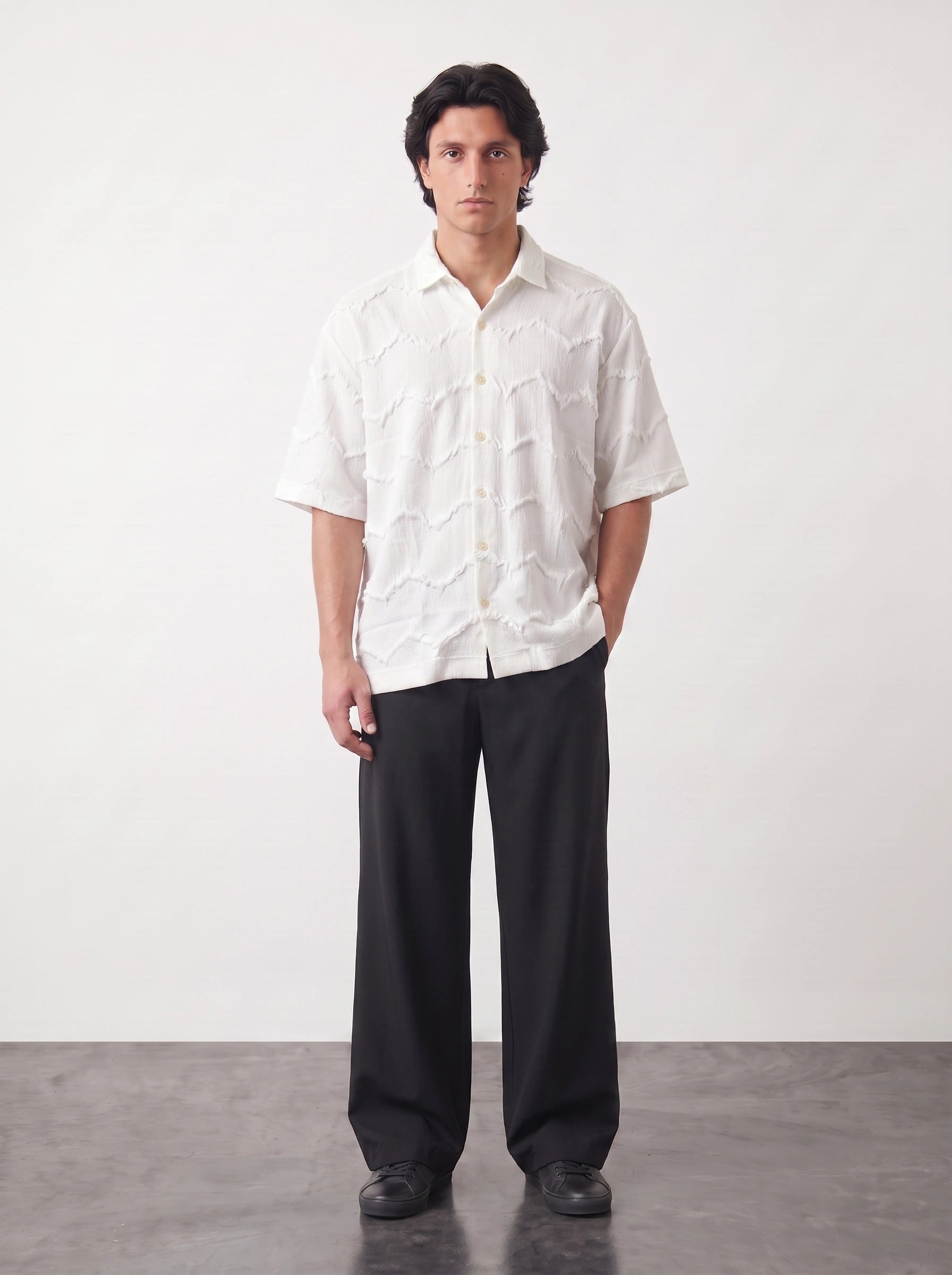 White Textured Oversized Box Fit Shirt