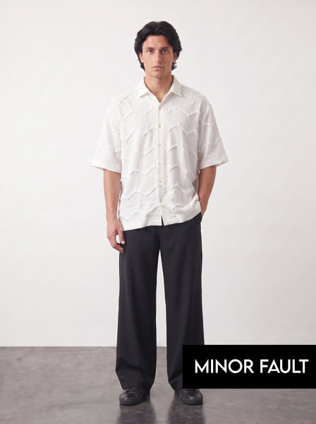 (Minor Fault) White Textured Oversized Box Fit Shirt