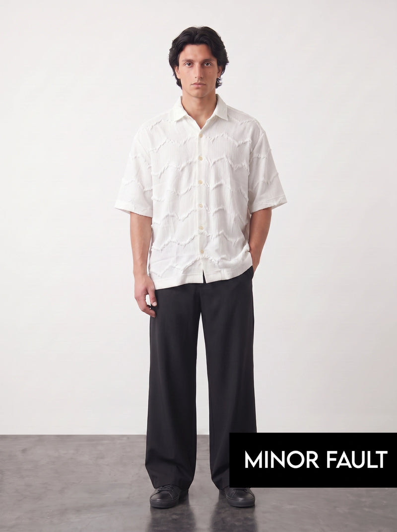 (Minor Fault) White Textured Oversized Box Fit Shirt | Montivo Pakistan