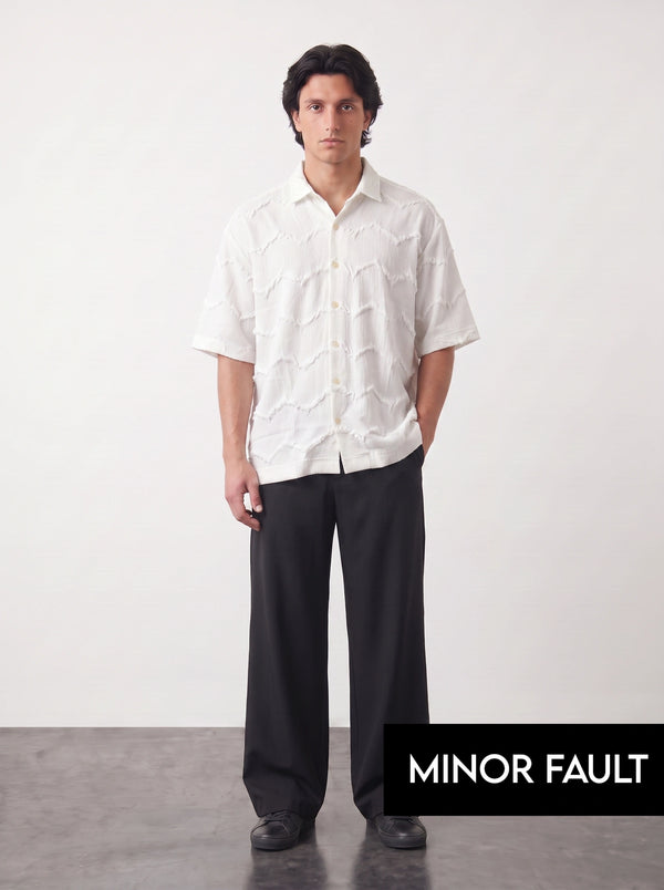 (Minor Fault) White Textured Oversized Box Fit Shirt | Montivo Pakistan