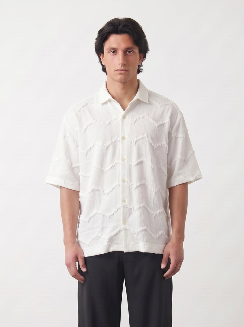 White Textured Oversized Box Fit Shirt | Montivo Pakistan