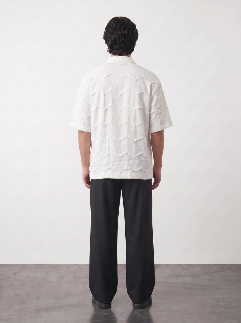White Textured Oversized Box Fit Shirt | Montivo Pakistan