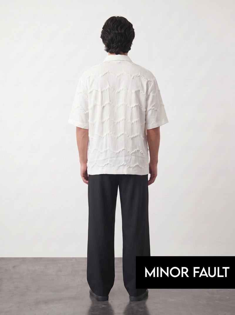 (Minor Fault) White Textured Oversized Box Fit Shirt | Montivo Pakistan