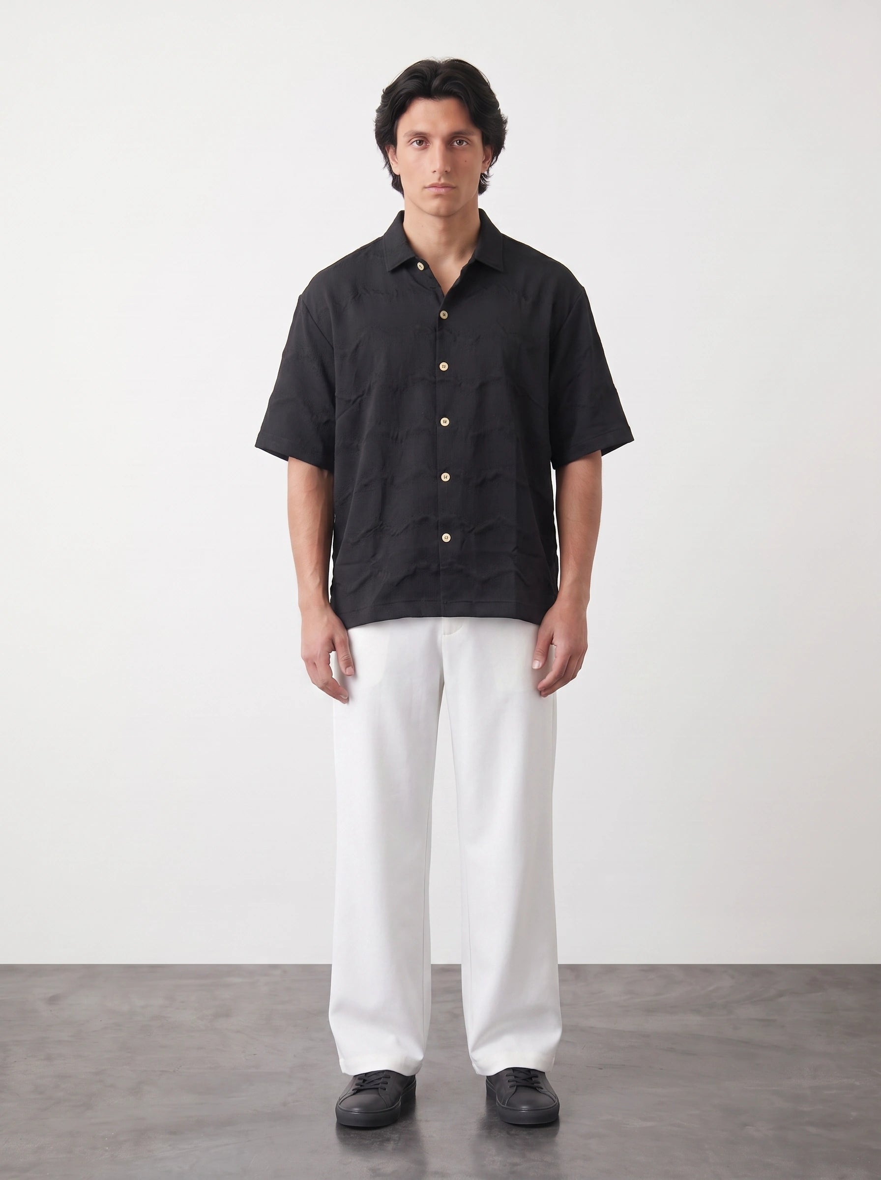 Black Textured Oversized Box Fit Shirt