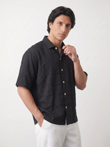 Black Textured Oversized Box Fit Shirt