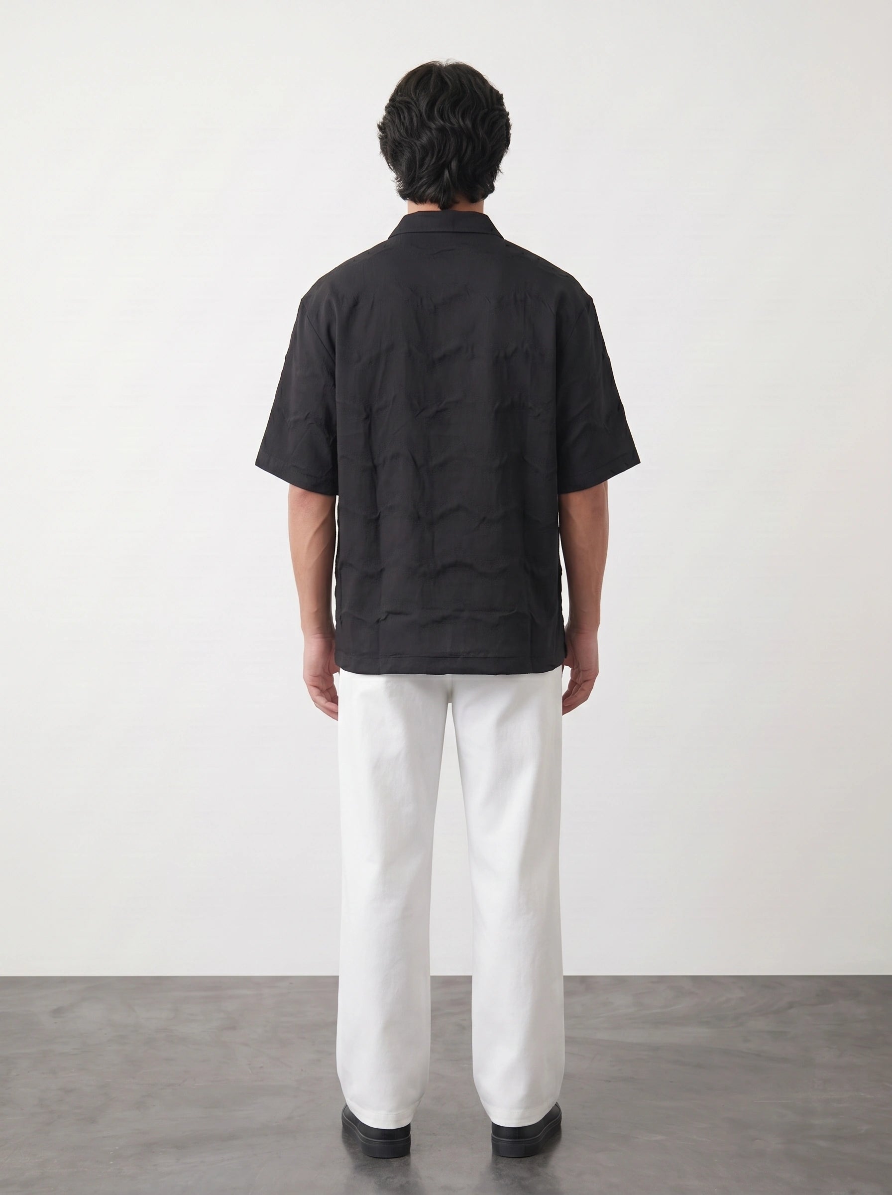 Black Textured Oversized Box Fit Shirt