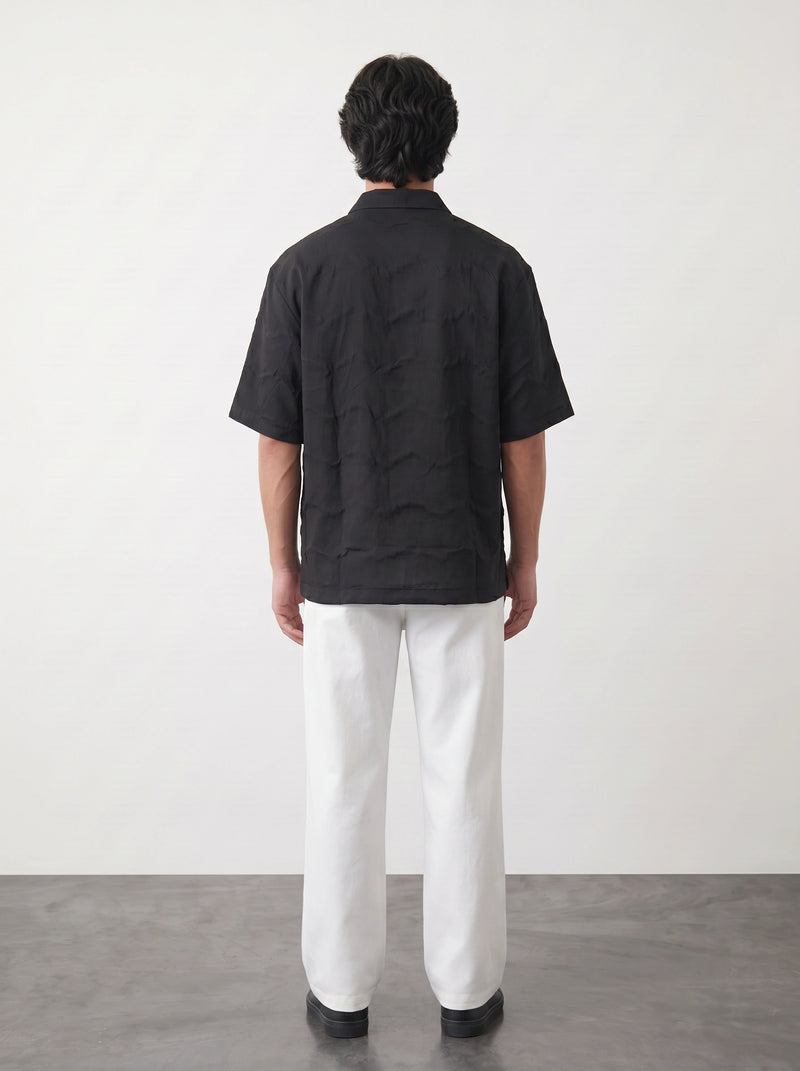 Black Textured Oversized Box Fit Shirt | Montivo Pakistan