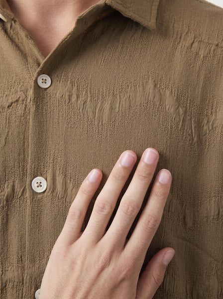 Brown Textured Oversized Box Fit Shirt