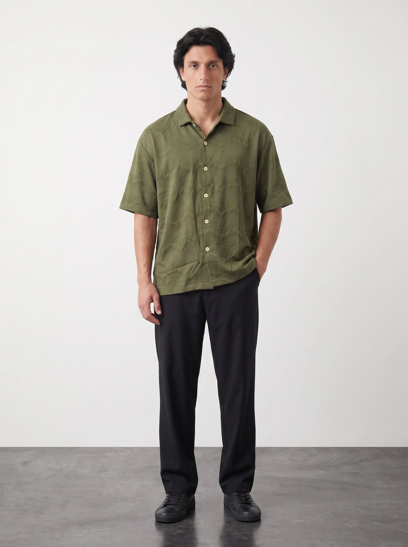 Olive Textured Oversized Box Fit Shirt | Montivo Pakistan