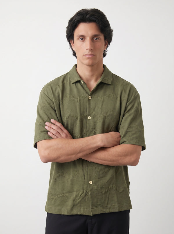 Olive Textured Oversized Box Fit Shirt | Montivo Pakistan