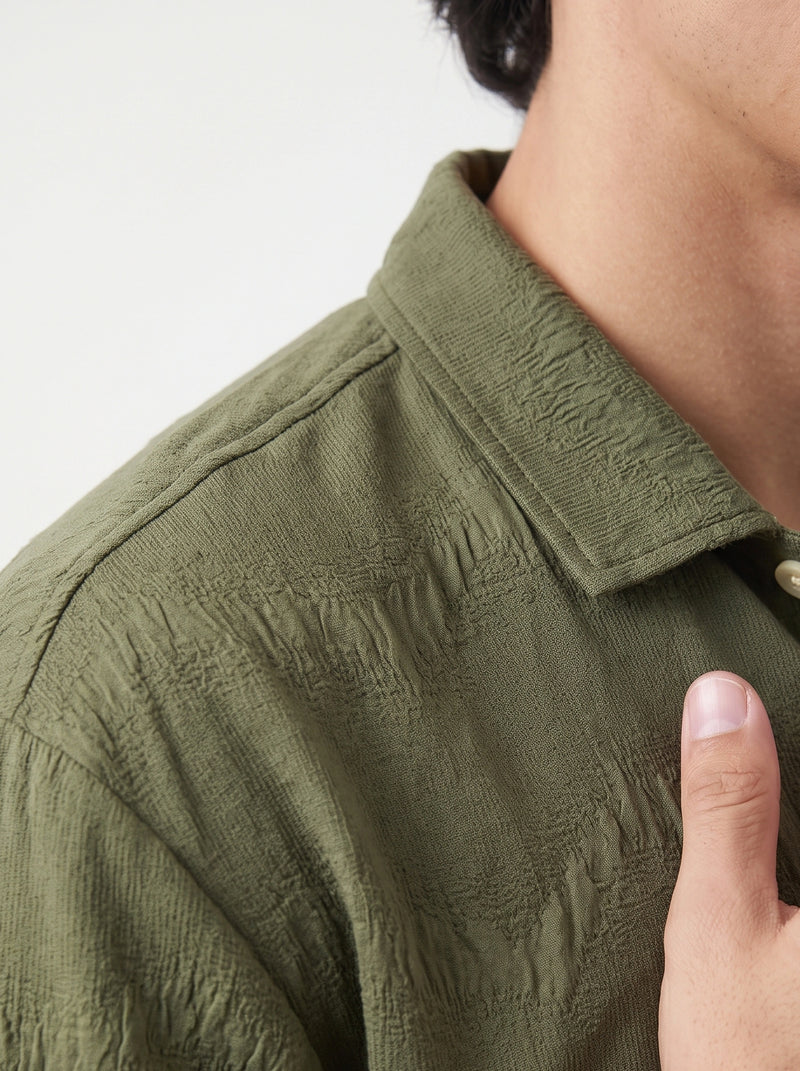 Olive Textured Oversized Box Fit Shirt | Montivo Pakistan