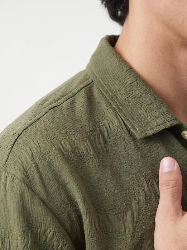 Olive Textured Oversized Box Fit Shirt | Montivo Pakistan