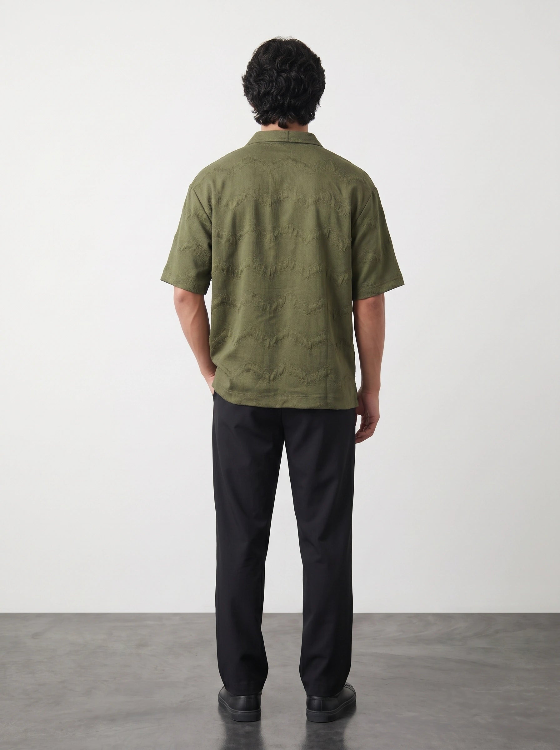 Olive Textured Oversized Box Fit Shirt