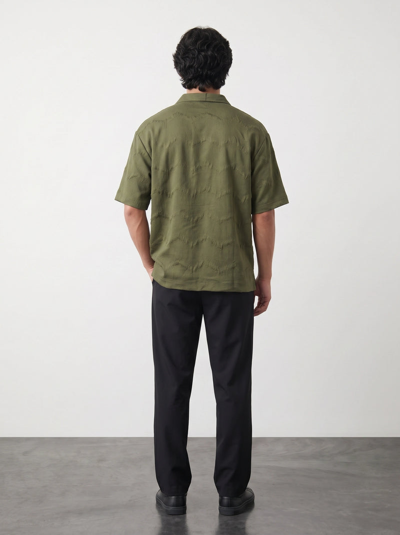 Olive Textured Oversized Box Fit Shirt | Montivo Pakistan